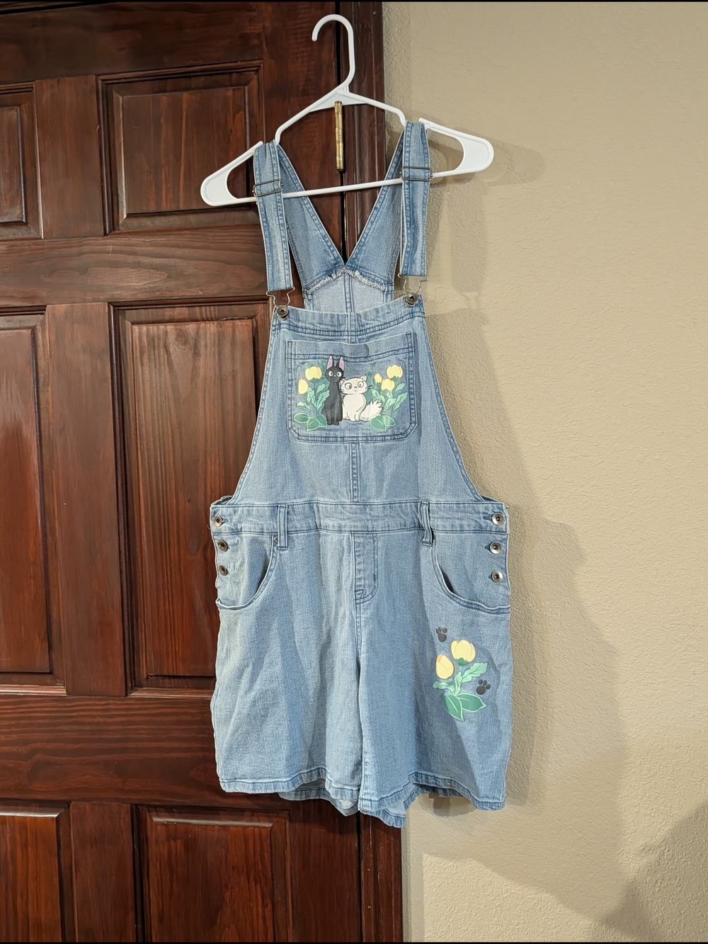 Her Universe Light Blue Denim Overall Shorts with Floral & Animal Appliqué